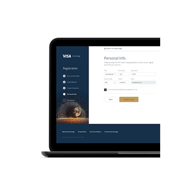 Webpage showing the Visa Concierge service interface